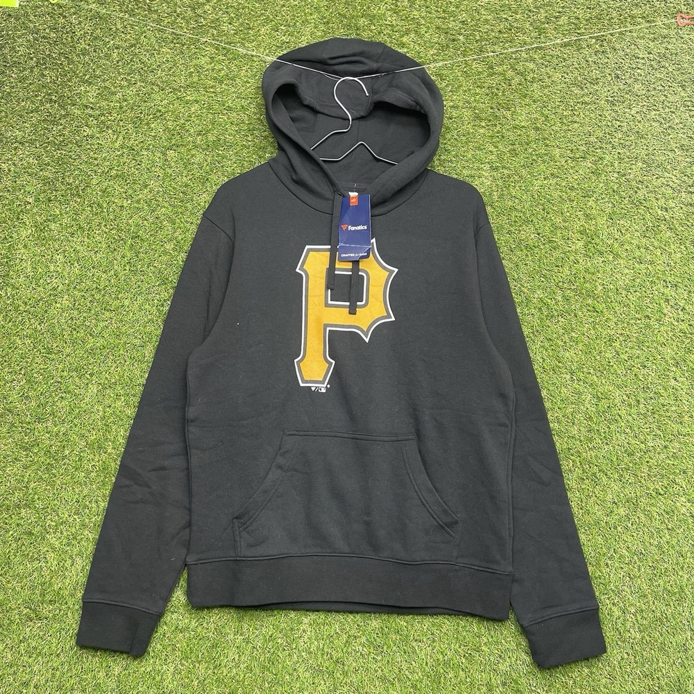 Pittsburgh Pirates Hoodie Mens Medium Black Sweatshirt Big Logo Fanatics NWT